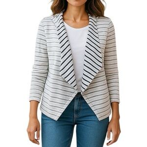 Dress Barn Sunday Cozy Casual Stripe Crochet Cardigan Medium Lounge Beach Hood